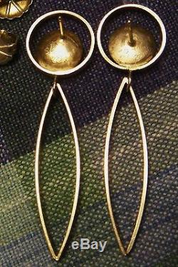 Vintage 22 Karat Gold-Sterling Silver-Art Deco-Modernist earrings