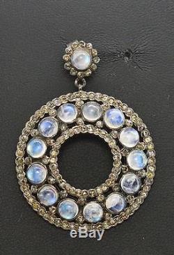 Vintage 23.40ctw Genuine Rose Cut Diamonds & Moonstone Sterling Silver Earrings