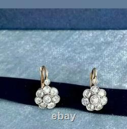 Vintage 2CT Round Cut Moissanite Huggie Hoop Earring 14K Yellow Gold Over Silver