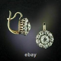 Vintage 2.10 Ct Round Cut Moissanite Flower Drop Earrings 14K Yellow Gold Plated