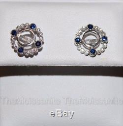 Vintage 2 Ct Off White Moissanite 925 Sterling Silver Halo Stud Bezel Earrings