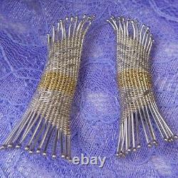 Vintage 2 Designer Hand Wrought Vermeil & Sterling Silver 0.925 Wire Earrings