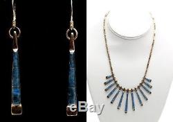 Vintage 2pc Sterling Silver & Lapis Stone Necklace & Earring Set