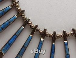 Vintage 2pc Sterling Silver & Lapis Stone Necklace & Earring Set