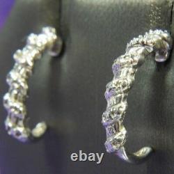 Vintage 3/4 Diamond Half Round Hoop 0.925 Sterling Silver Post Earrings