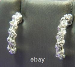 Vintage 3/4 Diamond Half Round Hoop 0.925 Sterling Silver Post Earrings