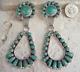 Vintage 3 Navajo Turquoise Sterling Petit Point Cluster Dangle Earrings Signed