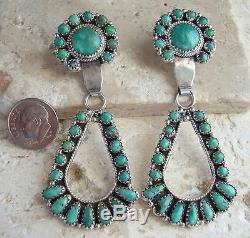 Vintage 3 NAVAJO TURQUOISE STERLING PETIT POINT CLUSTER DANGLE EARRINGS SIGNED
