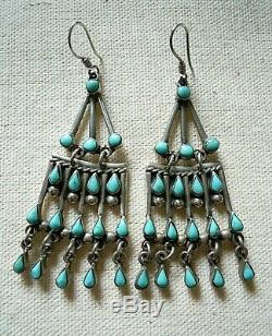 Vintage 3 Sterling Silver + Turquoise Chandelier Earrings Taxco MEXICO