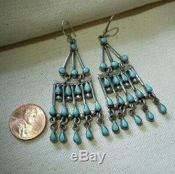 Vintage 3 Sterling Silver + Turquoise Chandelier Earrings Taxco MEXICO