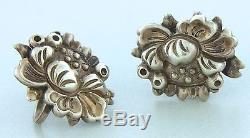 Vintage 40s Hector Aguilar Sterling Silver Earrings Signed HA 940 Taxco