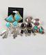 Vintage 5 Sterling Silver 925 Turquoise Coral Agate Pierced Earrings Lot 36.88 G
