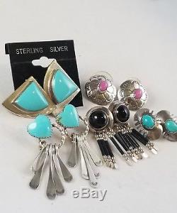 Vintage 5 Sterling Silver 925 Turquoise Coral Agate Pierced Earrings Lot 36.88 g