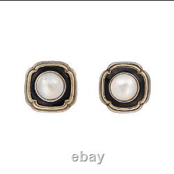 Vintage 70s Cartier Earrings Sterling Silver 18k Gold Mabe Pearl Signed Jewelry
