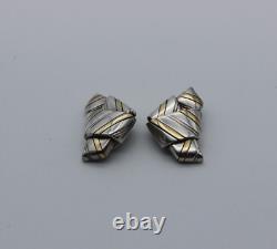 Vintage 70s designer 18k gold sterling silver knotted ribbon clip on earrings