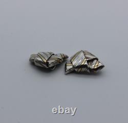 Vintage 70s designer 18k gold sterling silver knotted ribbon clip on earrings