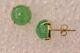 Vintage 8mm Round Natural Green Jade Earring 14k Yellow Gold Sterling Silver