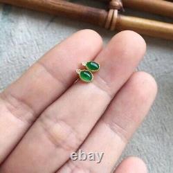 Vintage 8x6 Oval Simulated Green Jade Earring 14k Yellow Gold Sterling Silver925