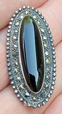 Vintage 925 A Sterling Thailand Costume Jewelry Black Onyx Earrings & Brooch