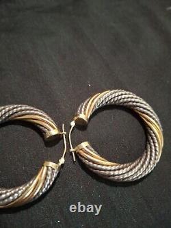 Vintage 925 Sterling Silver 14k Yellow Gold Pierced Hoop Earrings