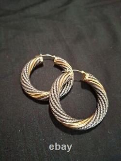 Vintage 925 Sterling Silver 14k Yellow Gold Pierced Hoop Earrings