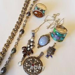 Vintage 925 Sterling Silver 2 Turquoise rings 2 bracelets 4 Necklaces lot