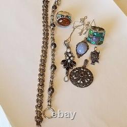 Vintage 925 Sterling Silver 2 Turquoise rings 2 bracelets 4 Necklaces lot