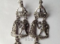 Vintage 925 Sterling Silver Egypt Pharaonic Design Earrings 11.23g