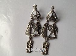 Vintage 925 Sterling Silver Egypt Pharaonic Design Earrings 11.23g