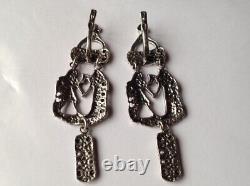 Vintage 925 Sterling Silver Egypt Pharaonic Design Earrings 11.23g