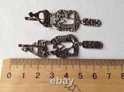 Vintage 925 Sterling Silver Egypt Pharaonic Design Earrings 11.23g