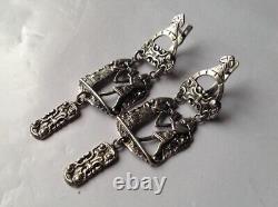 Vintage 925 Sterling Silver Egypt Pharaonic Design Earrings 11.23g