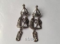 Vintage 925 Sterling Silver Egypt Pharaonic Design Earrings 11.23g