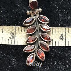 Vintage 925 Sterling Silver & Garnet Stones Dangle Pierced Earrings