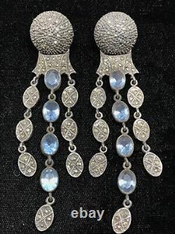 Vintage 925 Sterling Silver Marcasite & Blue Topaz Stunning and Elegant Earrings