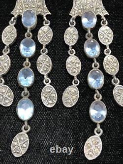 Vintage 925 Sterling Silver Marcasite & Blue Topaz Stunning and Elegant Earrings