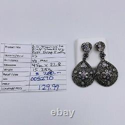 Vintage 925 Sterling Silver Marcasite Cubic Zirconia Dangle Drop Earrings (5270)