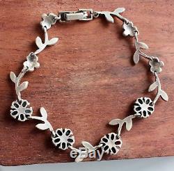 Vintage 925 Sterling Silver Marcasite daisy flower Necklace Bracelet Earrings