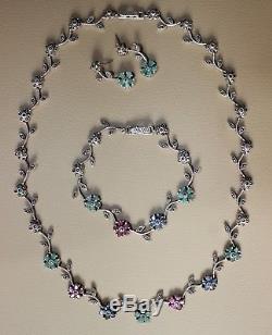 Vintage 925 Sterling Silver Marcasite daisy flower Necklace Bracelet Earrings
