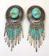 Vintage 925 Sterling Silver Natural Turquoise Long Dangling Clip-on Earrings