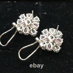 Vintage 925 Sterling Silver Pink -Clear Rhinestones Cubic Zirconia Earrings