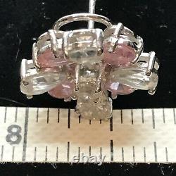 Vintage 925 Sterling Silver Pink -Clear Rhinestones Cubic Zirconia Earrings