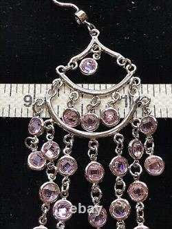 Vintage 925 Sterling Silver Pink Topaz Cubic Zirconia Earrings Stunning