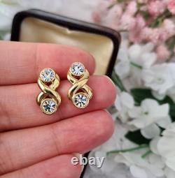 Vintage 925 Sterling Silver Push Back Earrings Two Stone Round Cut Moissanite