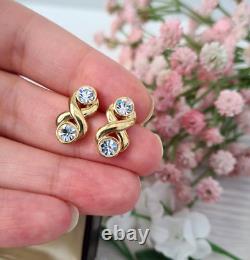 Vintage 925 Sterling Silver Push Back Earrings Two Stone Round Cut Moissanite