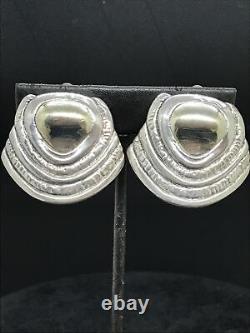 Vintage 925 Sterling Silver Signed MH Electroform Modernest Clip-on Earrings