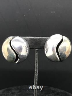 Vintage 925 Sterling Silver Signed O S Electroform Modernest 2-tone Earrings