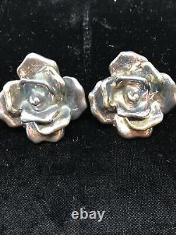 Vintage 925 Sterling Silver Signed Tepk Electroform Modernest Clip Earrings