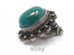 Vintage 950 Sterling Silver Small Azurmalachite Clip on Earrings, 7.6g