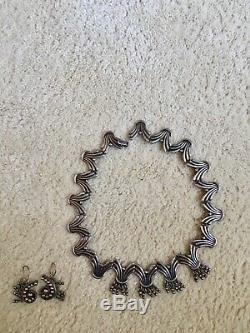 Vintage APD Taxco 10 Sterling Silver Necklace & Earrings Mexico Wide Ornate